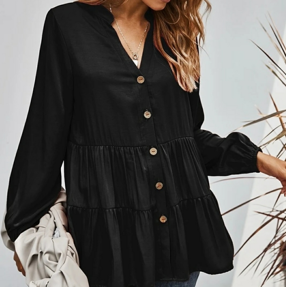 V Neck Button Down Top